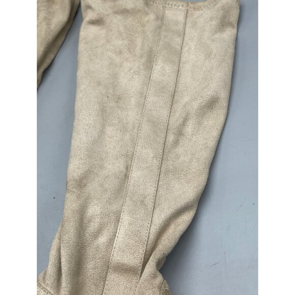 faux suede mid calf high heel boot 3 1/2" heel size 7 leg zips light brown READ - Picture 3 of 9